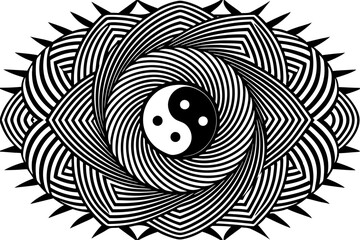 Black lines in circle abstract background. Yin and yang symbol. Dynamic transition illusion