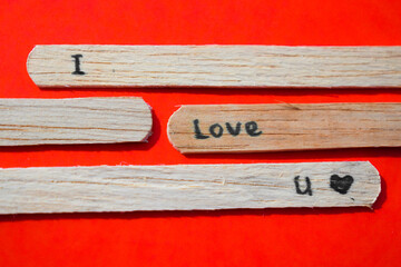 stick of ice cream with the words I Love You. Romance quotes, optimism, positive words. Isolated on background