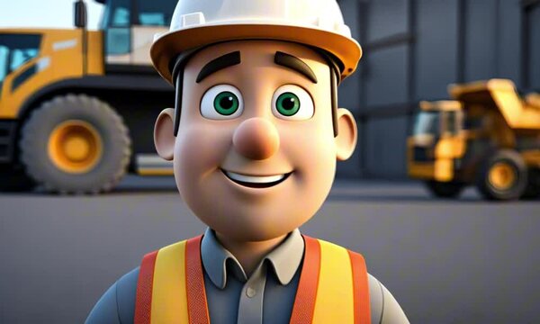3d construction worker cartoon character mascot digital art