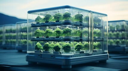 Fototapeta premium Smart robot technology transforms vertical greenhouses with precision harvesting and innovation