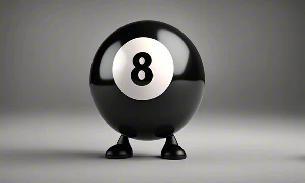 3d billiard eight ball cartoon character mascot digital art
