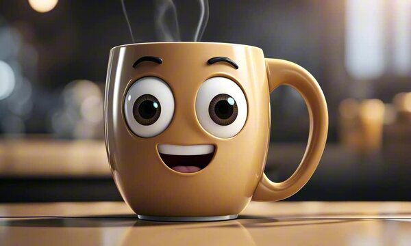 3d coffee cup cartoon character mascot digital art