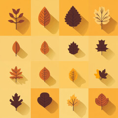 Obraz premium Flat design vector autumn leaves icon set simple shapes and solid colors orange yellow and brown tones modern and clean aesthetic