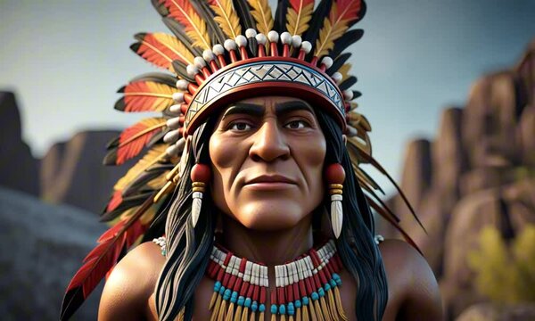 3d Native American Indian chief cartoon character mascot digital art