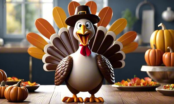 3d thanksgiving turkey cartoon character mascot digital art