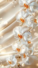 White Orchid flower on soft color background, romantic feminine composition, wedding invitation concept.