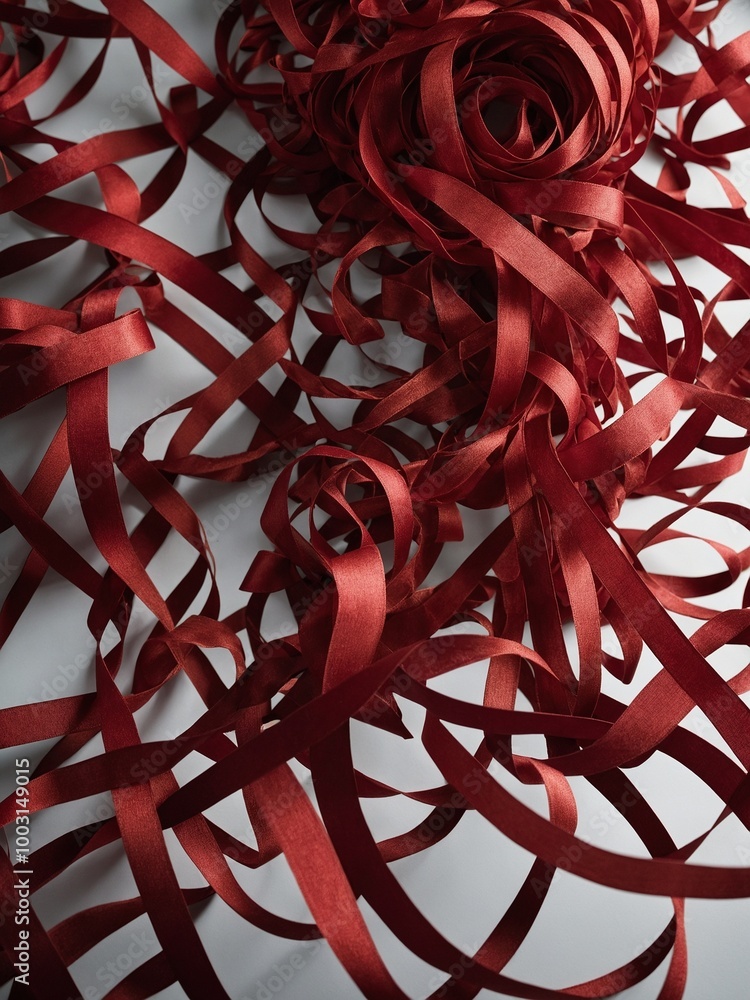 Aufkleber tangled mass of bright red ribbons or streamers, creating abstract and textured pattern