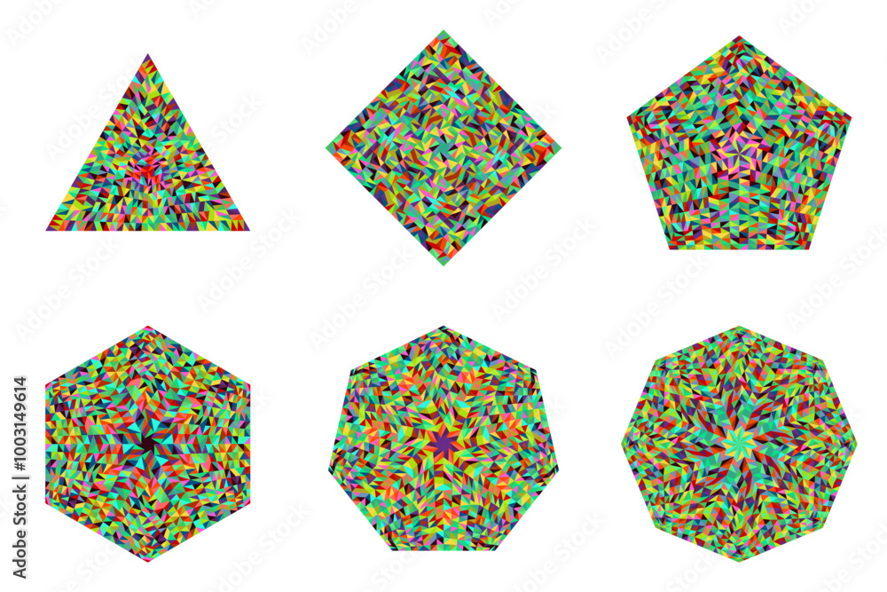 Poster isolated mosaic polygon shape collection - ornamental geometrical vector elements