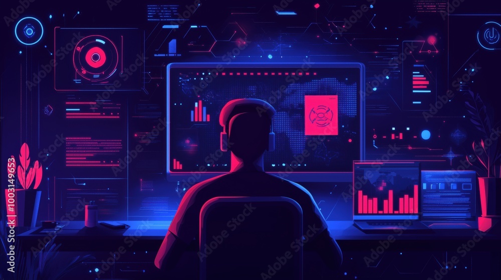 Poster data analysis visualization with futuristic interface