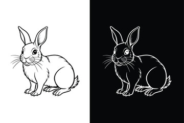 Black side lineout of a rabbit isolated on white background.