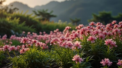 Obraz premium realistic illustration of a higanbana flower in morning view