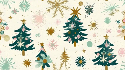 Festive forest pattern with pine trees