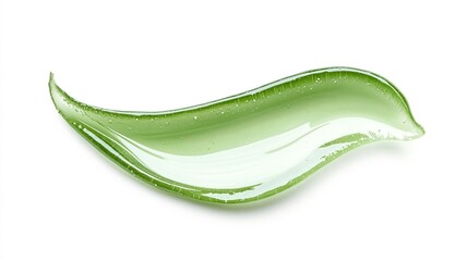 A solitary smear of clear gel on a white background, resembling a cleanser, aloe lotion, jelly serum, or shampoo, illustrates the essence of cosmetic beauty.	
