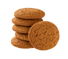 Stack of round oatmeal cookies isolated on white background.