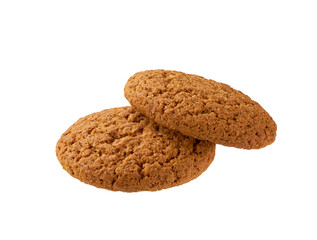 Two oatmeal cookies  isolated. Round oatmeal cookies  isolated on white background.