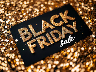 Black Friday Sale background with Gold sparkle glittering effect. Advertising Poster design. Sale Discount banners, labels, prints posters, website
