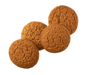 oatmeal cookies isolated, top view. Round oatmeal cookies isolated on a white background , top view.