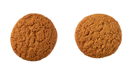 Oatmeal cookies isolated, top view. Round oatmeal cookies isolated on white background.