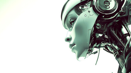 Futuristic female android close-up with intricate circuit detailing