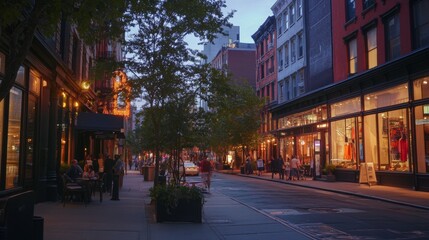 Obraz premium Street sense of West Broadway and Reade Street at dusk in Tribeca Lower Manhattan New York City 