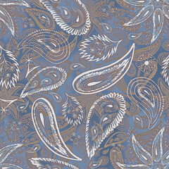 paisley seamless pattern with fantastic flowers and leaves. Bohemian textile print.  Vintage style, Christmas style.
