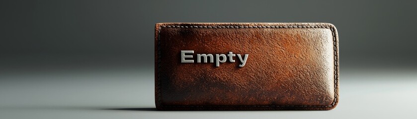Conceptual 3D Illustration of Empty Wallet with Grey Background for Text Insertion, Cartoon Style Design with Low Details
