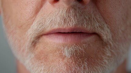 Obraz premium A close-up of the mouth area, showing how the lips and jawline lose symmetry due to muscle weakening and sagging skin in older age.