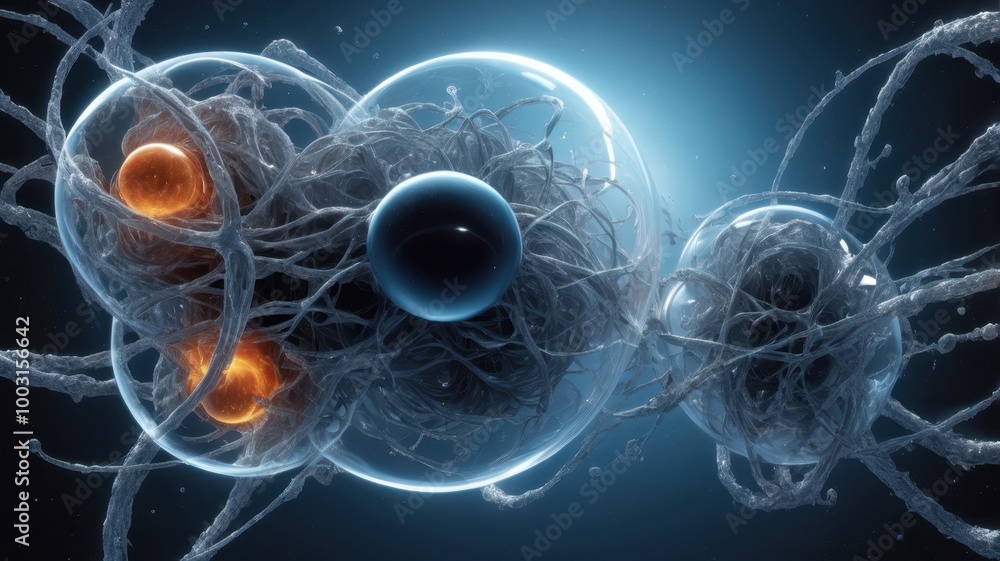 Leinwandbilder quantum entanglement visualized through interconnected particles in a cosmic setting