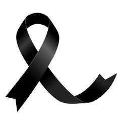 Black ribbon. Melanoma Cancer Awareness Month. Symbol of the fight against melanoma cancer. PNG illustration isolated on a transparent background.