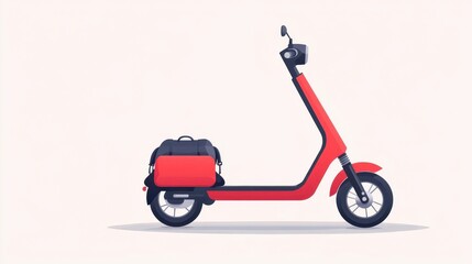 Electric scooter with travel bag, urban exploration on wheels, flat design illustration