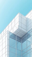 Modern Minimalist Architecture of White Concrete Building with Glass Windows Under Clear Blue Sky