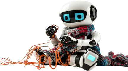 Futuristic AI Robot Knitting Colorful Scarf – Concept of Technology and Craftsmanship