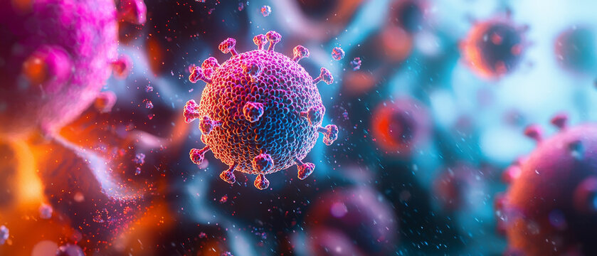 Microscopic 3D view of hepatitis virus, showcasing vibrant colors and details