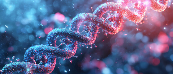 Microscopic 3D view of gene therapy showcasing vibrant DNA strands