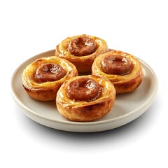 Fototapeta premium Delicious homemade puff pastry tarts with caramelized toppings artfully displayed on a ceramic plate