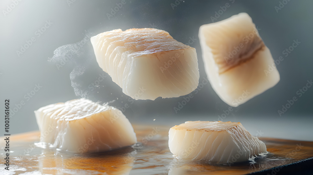 Poster square chunks of cod meat..