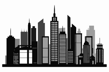 Fototapeta premium City skyscraper line art silhouette black Vector art illustration 