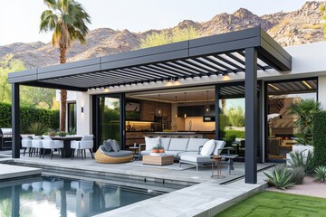 Obraz premium Modern White and Black Aluminum Patio Cover in Arizona