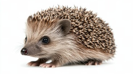 Obraz premium Cute hedgehog exploring a bright space on a white surface during daylight hours