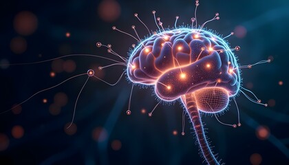 Obraz premium This illustration shows a glowing brain with neural connections on an abstract background