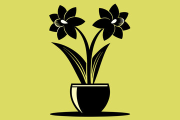  Beautiful Daffodil flower in vase silhouette black Vector art illustration 