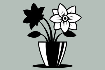  Beautiful Daffodil flower in vase silhouette black Vector art illustration 