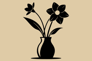 Beautiful Daffodil flower in vase silhouette black Vector art illustration 