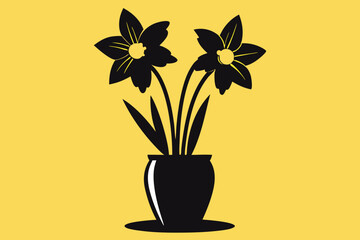  Beautiful Daffodil flower in vase silhouette black Vector art illustration 