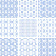 Set of Seamless Wavy Lines Patterns. Light Blue and White Textures Collection. 