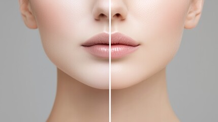 A split-view portrait showing how the symmetry of the lips in a young face becomes uneven as the mouth and jawline shift with age.
