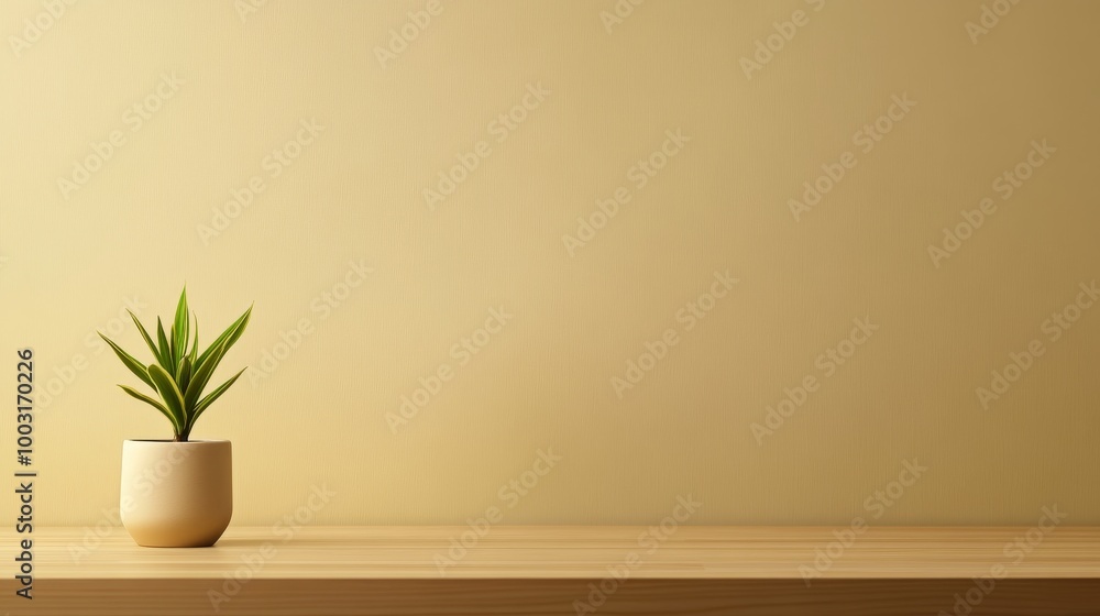 Poster a serene setting with a delicate plant in a pot inviting calmness and simplicity