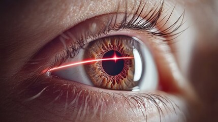 Naklejka premium A visual demonstration of the cornea being reshaped with a laser, showing a transition from blurred vision to sharp, clear eyesight.