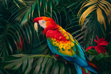 Obraz premium Colorful Macaw Perched on Tree Branch
