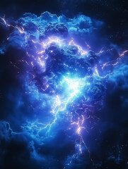 Obraz premium Stormy night with dramatic burst, lightning illuminating the clouds, perfect for sci-fi themes or atmospheric designs. Good for Wall Art, Poster Print, Wallpaper & Background